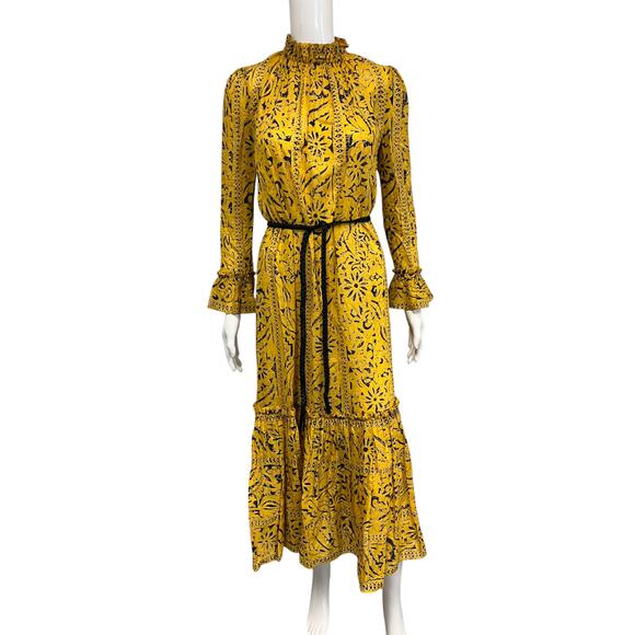 ZIMMERMANN Yellow Cotton Lulu Frill Hem Long Sleeve Maxi A-line Dress Size 0P - Picture 1 of 6